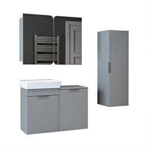 Dubai Mdflam Sepetli Banyo Dolabı Seti, Lavabolu Alt Dolap + Aynalı Banyo Üst Dolabı + Boy Dolabı