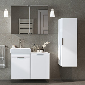 Dubai Mdflam Sepetli Banyo Dolabı Seti, Lavabolu Alt Dolap + Aynalı Banyo Üst Dolabı + Boy Dolabı