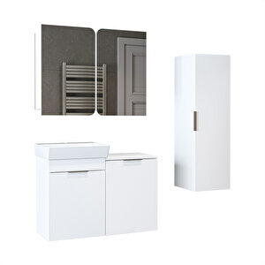 Dubai Mdflam Sepetli Banyo Dolabı Seti, Lavabolu Alt Dolap + Aynalı Banyo Üst Dolabı + Boy Dolabı
