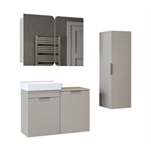 Dubai Mdflam Sepetli Banyo Dolabı Seti, Lavabolu Alt Dolap + Aynalı Banyo Üst Dolabı + Boy Dolabı