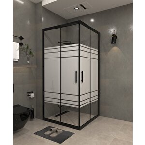 120 X 120 Kumlama  Cam Desen 05   Kare Köşe Girişli Kabin Siyah Profil 6mm 120x120 cm