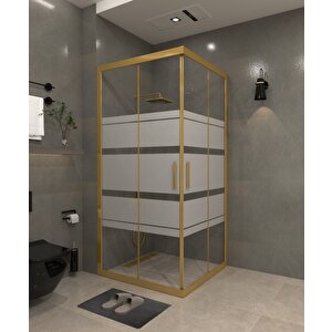 80 X 80   Kumlama  Cam Desen 04 Kare Köşe Girişli Kabin Gold Profil 6mm 80x80 cm