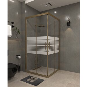 90 X 90 Kumlama  Cam Desen 06  Kare Köşe Girişli Kabin İnox Profil 6mm 90x90 cm