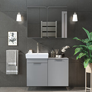 Dubai Sepetli Mdflam Banyo Dolabı, Lavabolu Banyo Alt Dolabı + Aynalı Banyo Üst Dolabı Takımı