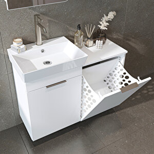 Dubai Sepetli Mdflam Banyo Dolabı, Lavabolu Banyo Alt Dolabı + Aynalı Banyo Üst Dolabı Takımı