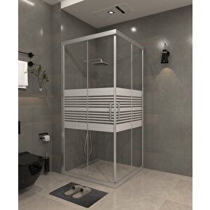 90 X 90 Kumlama  Cam Desen 06   Kare Köşe Girişli Kabin Parlak Profil 6mm 90x90 cm