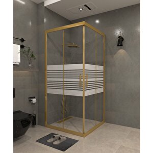 80 X 80   Kumlama  Cam Desen 06 Kare Köşe Girişli Kabin Gold Profil 6mm 80x80 cm