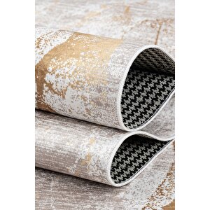 Bianca Vl Eco Dijital Baskı Makinada Yıkanabilir Kaymaz Taban Dekoratif Halı Bej-gold 80x300 cm