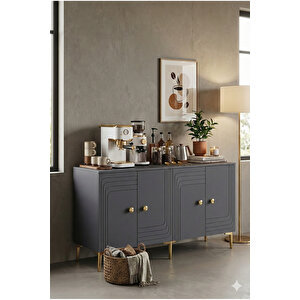 Ka1521ag Lessi̇150 Konsol, Tv Sehpasi Ve Kahve Köşesi̇ Antrasi̇t-gold 150cm