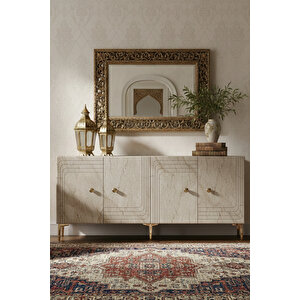 Ka1805btg Lessi̇180 Konsol, Kahve Köşesi̇ Ve Tv Sehpasi Beyaz-traverten Kapak-gold 180cm Beyaz-Traverten-Gold