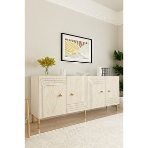 Ka1805btg Lessi̇180 Konsol, Kahve Köşesi̇ Ve Tv Sehpasi Beyaz-traverten Kapak-gold 180cm
