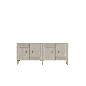 Ka1805btg Lessi̇180 Konsol, Kahve Köşesi̇ Ve Tv Sehpasi Beyaz-traverten Kapak-gold 180cm