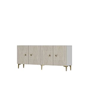 Ka1805btg Lessi̇180 Konsol, Kahve Köşesi̇ Ve Tv Sehpasi Beyaz-traverten Kapak-gold 180cm