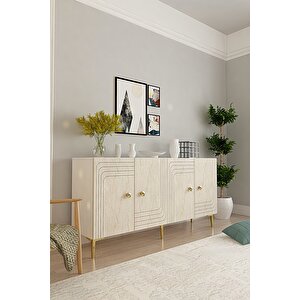 Ka1521btg Lessi̇150 Konsol, Tv Sehpasi Ve Kahve Köşesi̇ Beyaz-traverten Kapak-gold 150cm Beyaz-Traverten-Gold