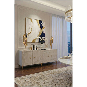 Ka1521btg Lessi̇150 Konsol, Tv Sehpasi Ve Kahve Köşesi̇ Beyaz-traverten Kapak-gold 150cm Beyaz-Traverten-Gold