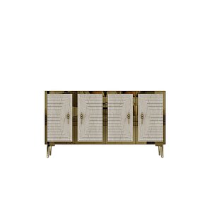 Ka1207btg Tuna120 Konsol, Kahve Köşesi̇ Ve Tv Sehpasi Beyaz-traverten Kapak-gold 120cm