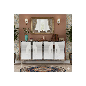 Ka1207bs Tuna120 Konsol, Kahve Köşesi̇ Ve Tv Sehpasi Beyaz-silver 120cm Beyaz-Gümüş