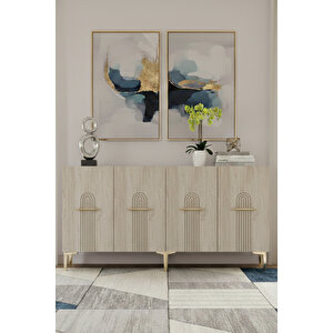 Ka1519btg Ida150 Konsol, Tv Sehpasi, Kahve Köşesi̇ Beyaz-traverten Kapak-gold 150cm Beyaz-Traverten-Gold