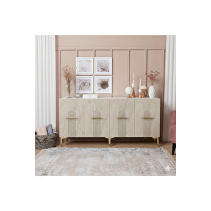 Ka1519btg Ida150 Konsol, Tv Sehpasi, Kahve Köşesi̇ Beyaz-traverten Kapak-gold 150cm Beyaz-Traverten-Gold