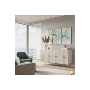 Ka1519btg Ida150 Konsol, Tv Sehpasi, Kahve Köşesi̇ Beyaz-traverten Kapak-gold 150cm