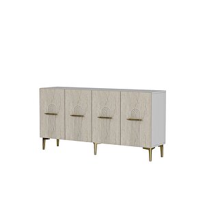 Ka1519btg Ida150 Konsol, Tv Sehpasi, Kahve Köşesi̇ Beyaz-traverten Kapak-gold 150cm