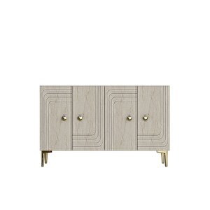 Ka1209btg Lessi̇120 Konsol, Kahve Köşesi̇ Ve Tv Sehpasi Beyaz-traverten Kapak-gold 120cm