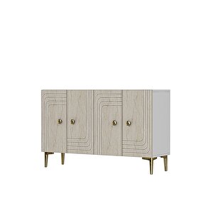 Ka1209btg Lessi̇120 Konsol, Kahve Köşesi̇ Ve Tv Sehpasi Beyaz-traverten Kapak-gold 120cm