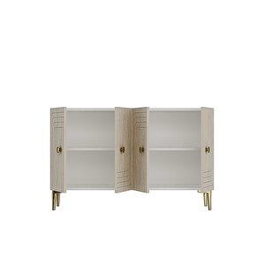 Ka1209btg Lessi̇120 Konsol, Kahve Köşesi̇ Ve Tv Sehpasi Beyaz-traverten Kapak-gold 120cm