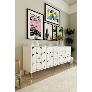 Ka1803bg Moka180 Konsol, Kahve Köşesi̇, Tv Sehpasi Beyaz-gold 180cm Beyaz gold