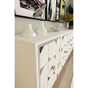 Ka1803bg Moka180 Konsol, Kahve Köşesi̇, Tv Sehpasi Beyaz-gold 180cm Beyaz gold