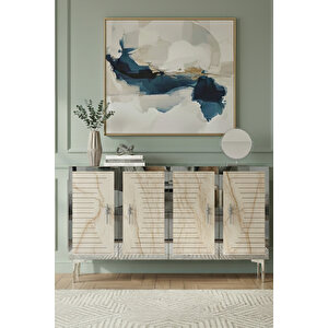 Ka1207bts Tuna120 Konsol, Kahve Köşesi̇ Ve Tv Sehpasi Beyaz-traverten Kapak-silver 120cm Beyaz-Traverten-Silver