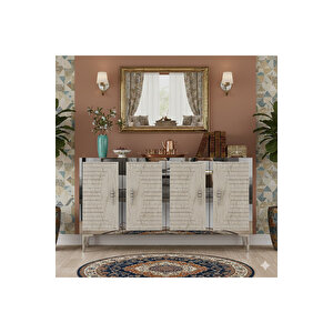 Ka1207bts Tuna120 Konsol, Kahve Köşesi̇ Ve Tv Sehpasi Beyaz-traverten Kapak-silver 120cm Beyaz-Traverten-Silver