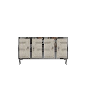 Ka1207bts Tuna120 Konsol, Kahve Köşesi̇ Ve Tv Sehpasi Beyaz-traverten Kapak-silver 120cm Beyaz-Traverten-Silver