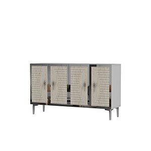 Ka1207bts Tuna120 Konsol, Kahve Köşesi̇ Ve Tv Sehpasi Beyaz-traverten Kapak-silver 120cm