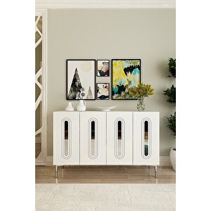 Ka1206bs Rany120 Konsol, Kahve Köşesi̇ Ve Tv Sehpasi Beyaz-silver 120cm Beyaz-Gümüş