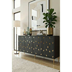 Ka1523ag Moka150 Konsol, Tv Sehpasi Ve Kahve Köşesi̇ Antrasi̇t-gold 150cm Antrasit