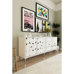 Ka1803bs Moka180 Konsol, Kahve Köşesi̇, Tv Sehpasi Beyaz-silver 180cm Beyaz-Gümüş
