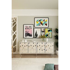 Ka1803bts Moka180 Konsol, Kahve Köşesi̇, Tv Sehpasi Beyaz-traverten Kapak-silver 180cm Beyaz-Traverten-Silver