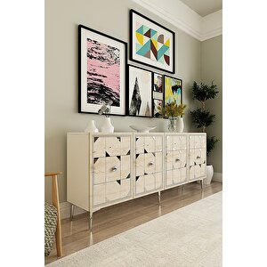 Ka1803bts Moka180 Konsol, Kahve Köşesi̇, Tv Sehpasi Beyaz-traverten Kapak-silver 180cm Beyaz-Traverten-Silver