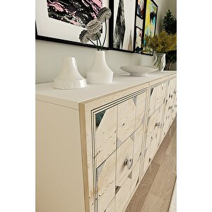 Ka1803bts Moka180 Konsol, Kahve Köşesi̇, Tv Sehpasi Beyaz-traverten Kapak-silver 180cm Beyaz-Traverten-Silver