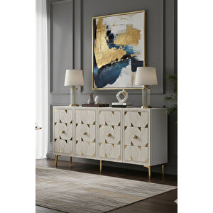 Ka1523btg Moka150 Konsol, Tv Sehpasi Ve Kahve Köşesi̇ Beyaz-traverten Kapak-gold 150cm Beyaz-Traverten-Gold