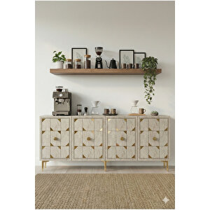 Ka1523btg Moka150 Konsol, Tv Sehpasi Ve Kahve Köşesi̇ Beyaz-traverten Kapak-gold 150cm Beyaz-Traverten-Gold