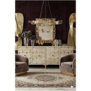 Ka1523btg Moka150 Konsol, Tv Sehpasi Ve Kahve Köşesi̇ Beyaz-traverten Kapak-gold 150cm Beyaz-Traverten-Gold