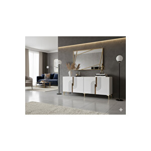 Ka1804bg Meyra180 Konsol, Kahve Köşesi̇, Tv Sehpasi Beyaz-gold 180cm