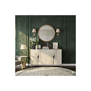 Ka1208bts Meyra120 Konsol, Kahve Köşesi̇ Ve Tv Sehpasi Beyaz-traverten Kapak-silver 120cm Beyaz-Traverten-Silver