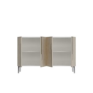 Ka1208bts Meyra120 Konsol, Kahve Köşesi̇ Ve Tv Sehpasi Beyaz-traverten Kapak-silver 120cm