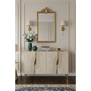 Ka1208btg Meyra120 Konsol, Kahve Köşesi̇ Ve Tv Sehpasi Beyaz-traverten Kapak-gold 120cm Beyaz-Traverten-Gold