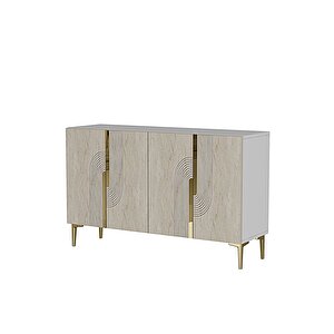 Ka1208btg Meyra120 Konsol, Kahve Köşesi̇ Ve Tv Sehpasi Beyaz-traverten Kapak-gold 120cm