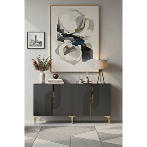 Ka1804ag Meyra180 Konsol, Kahve Köşesi̇, Tv Sehpasi Antrasi̇t-gold 180cm Antrasit Gold