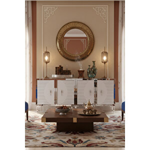 Ka1801bs Tuna18 Konsol, Kahve Köşesi̇ Ve Tv Sehpasi Beyaz-silver 180cm